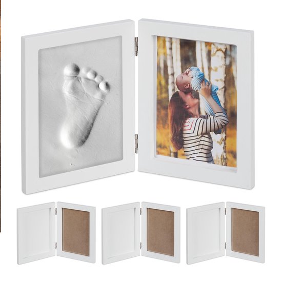 relaxdays 4 x cadre photo bébé avec impression en plâtre - ensemble d'empreintes en plâtre - empreinte - empreinte de la main