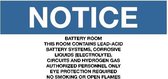 Sticker 'Notice: This rooms contains lead-acid batteries' 300 x 150 mm