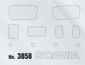 Grijze schetsen van Scania R620 onderdelen en het nummer 3858.