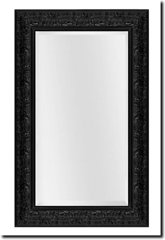 Wandspiegel zwart rechthoek - Spiegel Santino Zwart Buitenmaat 77x138cm met zwarte barok lijst - hout - handgemaakt - luxe - duurzaam - veiligheidsglas - Italië - muurspiegel - schouwspiegel - spiegel dressoir of side table - woonaccesoire