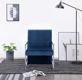 Fauteuil met chromen poten fluweel blauw