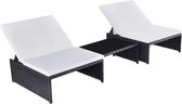 Ligbedden 2 st met tafel poly rattan zwart