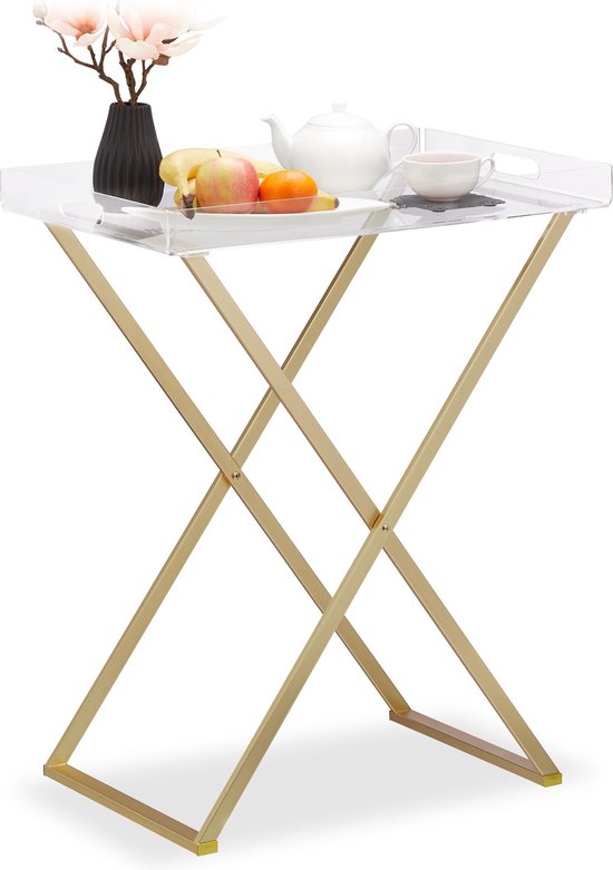 Relaxdays dienbladtafel vouwbaar - dienblad rechthoek - bijzettafel goud -  vouwtafel | bol.com