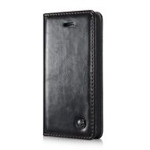 Caseme Oil Wallet lederen case iPhone 5 5s SE - Bookcase Zwart