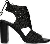 Sacha - Dames - Zwarte opengewerkte sandalen met hak - Maat 38
