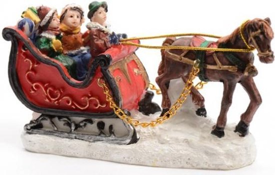 Lumineo beeldje - slee met paard - 12 cm - polyresin - kerstbeeldje - kerstdorp figuurtje