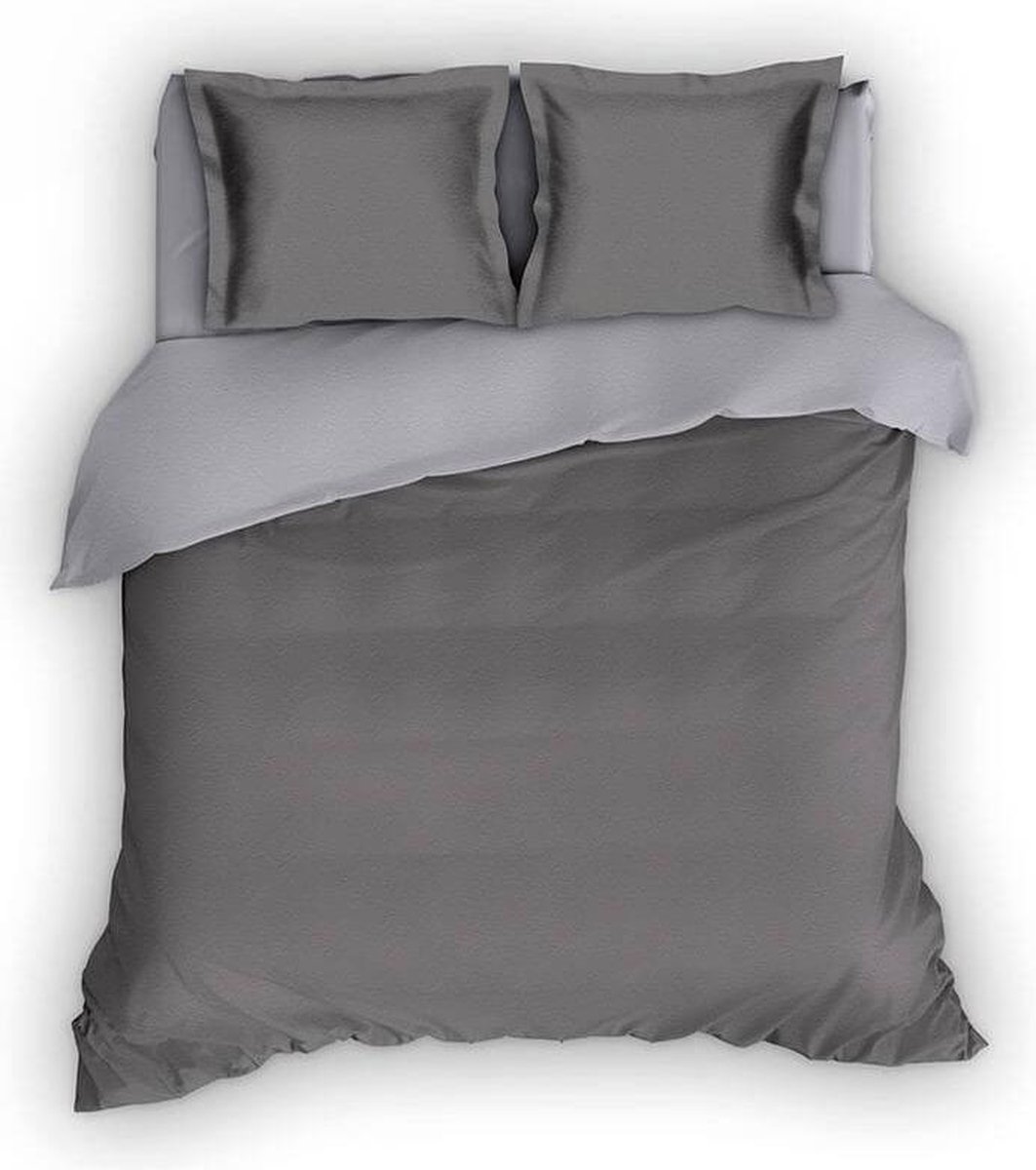 Romanette Comtesse - Flanel - Dekbedovertrek - Tweepersoons - 200x200/220 cm + 2 kussenslopen 60x70 cm - Antraciet/zilver