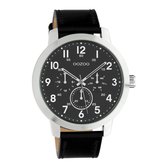 OOZOO Timepieces - Zilveren horloge met zwarte leren band - C10506 - Ø45