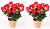 2x Kunstplant Begonia roze 30 cm - nepplanten / kunstplanten