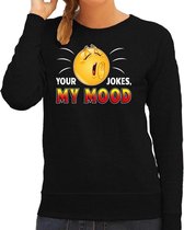 Funny emoticon sweater Your jokes my mood zwart dames XL