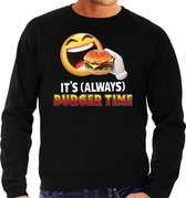Funny emoticon sweater Its always burger time zwart heren 2XL (56)