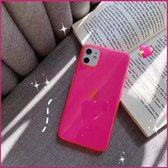 fluoriserend hoesje geschikt voor Apple iPhone 11 - roze + glazen screen protector