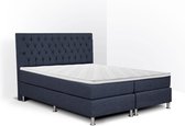 Boxspring Bonita compleet, merk Olympic Life, 160 x 210 cm, blauw, 18-delig met gecapitonneerd knopen motief hoofdbord