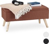 canapé relaxdays avec espace de rangement - tissu - repose-pieds - banc de rangement - sur pieds - banc d'entrée brun