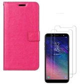 Samsung Galaxy A6 + Plus 2018 Portemonnee hoesje roze met 2 stuks Glas Screen protector