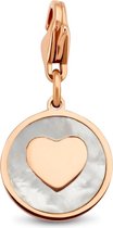 CO88 Collection Charms 8CH 00012 Stalen hanger - 15 mm - Bedel - Rond met hart - Grijze parelmoer - Roségoudkleurig