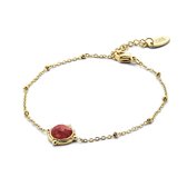 CO88 Collection Divine 8CB 90660 Stalen armband - Rode natuursteen - 16,5 + 3 CM - goudkleurig