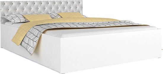 Samenhangend evalueren Mordrin 2 persoons bed 180x200 cm - wit/ knopenbord - zonder matras - opklapbare  bodem | bol.com