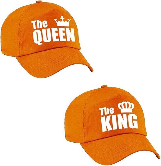 getuigenis aantrekkelijk Afscheid The King en The Queen petten / caps oranje met witte letters en kroon voor  volwassenen... | bol.com