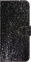 ★★★Made-NL★★★ Handmade Echt Leer Book Case Voor Samsung Galaxy M31 Zwart hoogglans met vierkante vintage print.