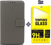 HB Hoesje Geschikt voor Apple iPhone SE (2020) Grijs - Portemonnee Book Case & Glazen Screen Protector