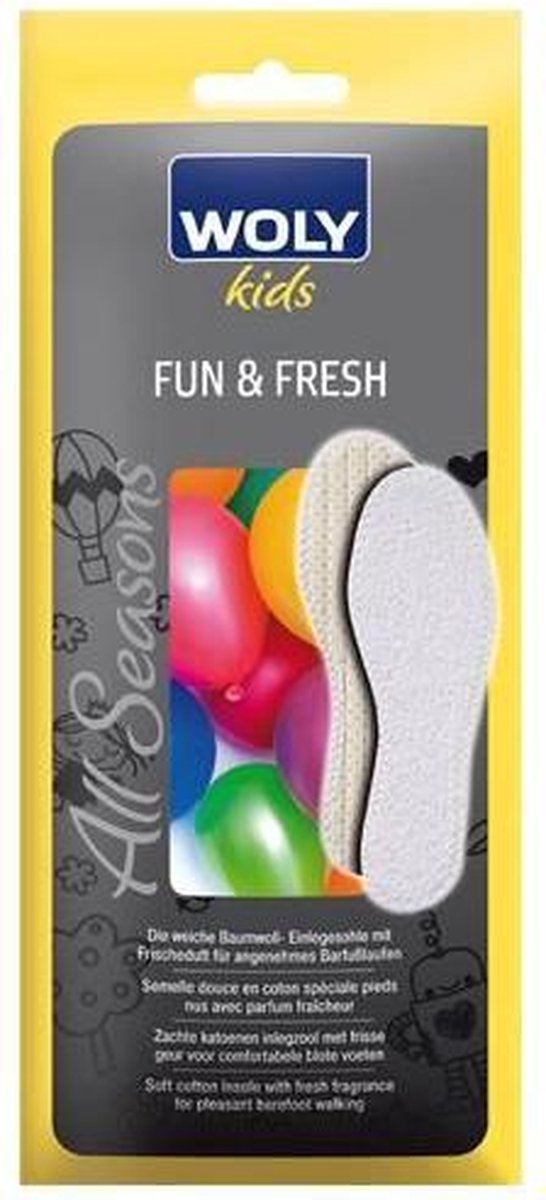 Woly Fun & Fresh Kids - Katoenen inlegzolen met frisse geur - Maat 28