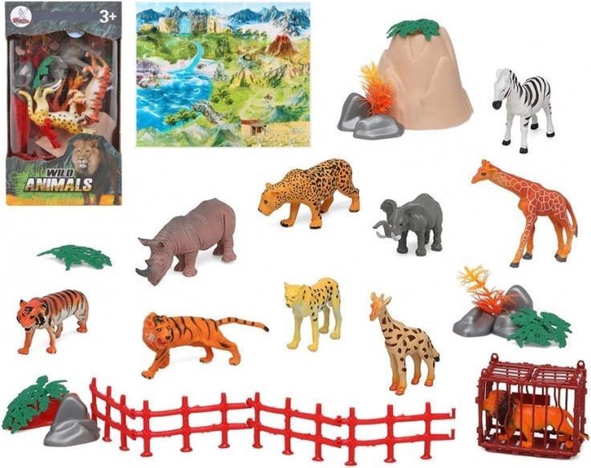 10x Plastic safari dieren speelgoed figuren voor kinderen - Plastic dieren speelsets - Verschillende wilde dieren