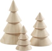 Kerstbomen van hout, h: 5+7,5+10 cm, d: 3,5+5,4+6,7 cm, 3 stuks, Keizerin boom