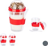 Relaxdays 4 x muesli beker to go - yoghurtbeker - to go beker - met lepel – bekers - rood