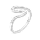 Twice As Nice Ring in zilverkleurig edelstaal, zigzag vorm en witte kristallen  50