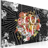 Schilderij - Bloemen vanuit het hart Love, 3 luik, Multikleur, 3 maten, Premium print