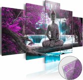 Afbeelding op acrylglas - Boeddha en de waterval, Paars/Blauw,   5luik