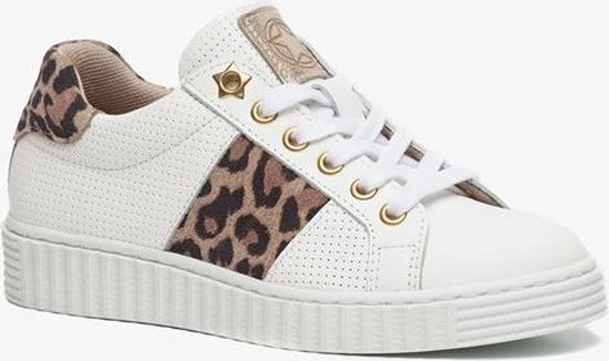 Groot leren meisjes sneakers met luipaardprint Bruin - Schoenen.nl