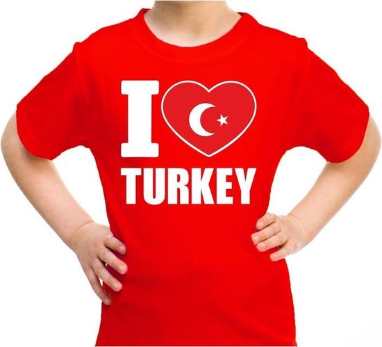 I love Turkey t-shirt rood voor kids - Turks landen shirt - Turkije supporters kleding 110/116