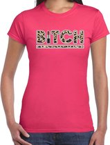 Bitch lipstick fun tekst t-shirt voor dames roze panter print L