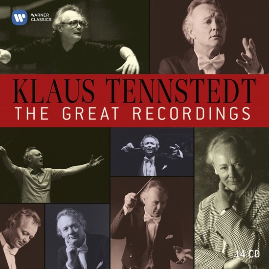 Klaus Tennstedt: The Great Recordings boxset cover met collage van zwart-wit foto's van de dirigent.