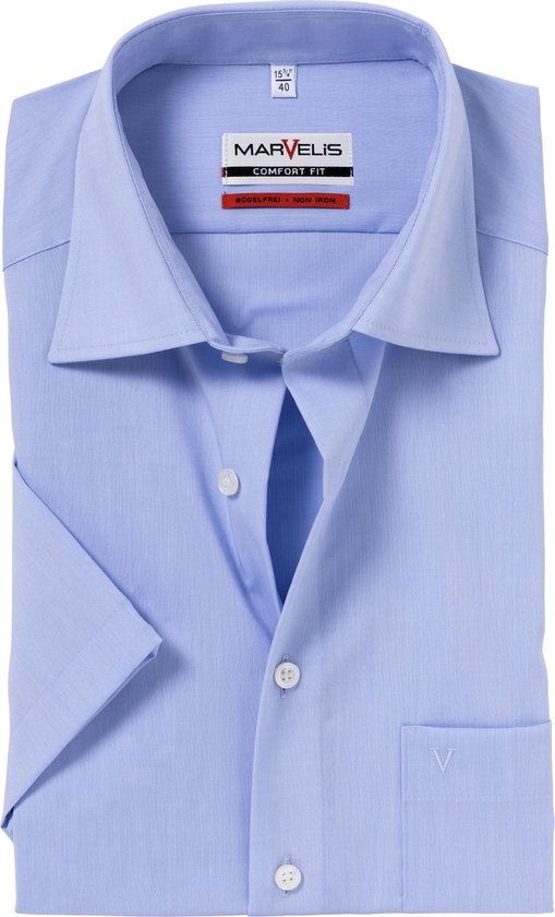 MARVELIS comfort fit overhemd - korte mouw - lichtblauw - Strijkvrij - Boordmaat: 42