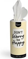 Tissue Dispenser - Don't worry be happy - In cadeauverpakking met gekleurd lint