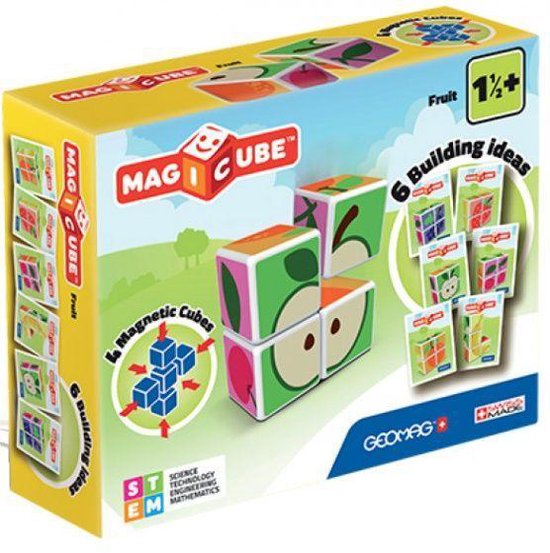 Geomag MagiCube - Creatieve bouwset voor de allerkleinsten! - Educatief kinderspeelgoed - Gerecycled kunststof - Milieubewust - Fruitthema - 4-delig