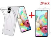 Samsung Galaxy A71 Hoesje TPU Back Cover Met 2 Stuks glazen Screen protector - Transparant