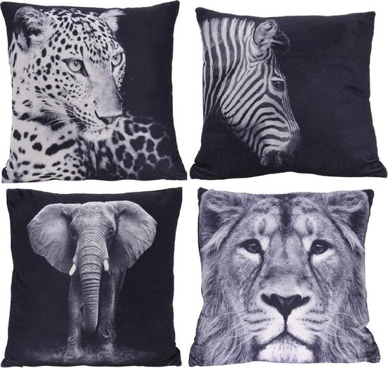 punt Potentieel Wat is er mis 4x Woonkussens/sierkussens olifant, leeuw, luipaard en zebra dierenprint 45  x 45 cm -... | bol.com