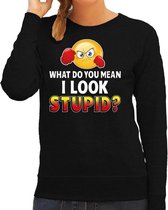 Funny emoticon sweater What do you mean look stupid zwart dames L