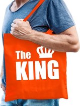 The king / katoenen tas oranje met witte tekst en witte kroon voor heren - Koningsdag - tasje / shopper voor heren