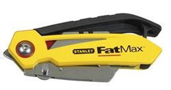 Gele Stanley FatMax vouwmets met zwart handvat en metalen mes, gesloten.