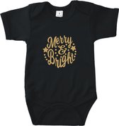 Go Mama® Baby Cadeau - Kerst cadeau - Rompertjes Baby met tekst - Kerstmis - Merry & Bright - Katoen - Zwart - Maat 50/56 - Korte mouw