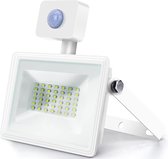 LED Bouwlamp 30 Watt met Sensor - LED Schijnwerper - Aigi Sunny - Helder/Koud Wit 6400K - Waterdicht IP65 - Mat Wit - Aluminium - BSE