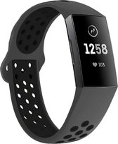 Siliconen Smartwatch bandje - Geschikt voor  Fitbit Charge 3 sport bandje - donkergrijs/zwart - Maat: L - Horlogeband / Polsband / Armband