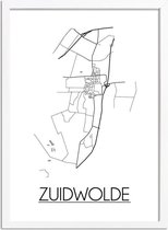 Zuidwolde Plattegrond poster A2 + Fotolijst Wit (42x59,4cm) - DesignClaud