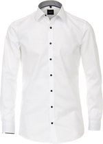 VENTI body fit overhemd - wit (zwart contrast) - Strijkvriendelijk - Boordmaat: 41