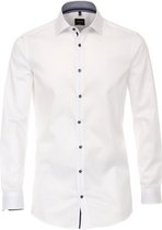 VENTI body fit overhemd - wit twill (contrast) - Strijkvriendelijk - Boordmaat: 38